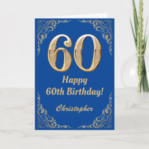 60th Birthday Blue and Gold Glitter Frame Card