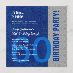 60th Birthday Blue and Silver Pattern Recycled Invitation