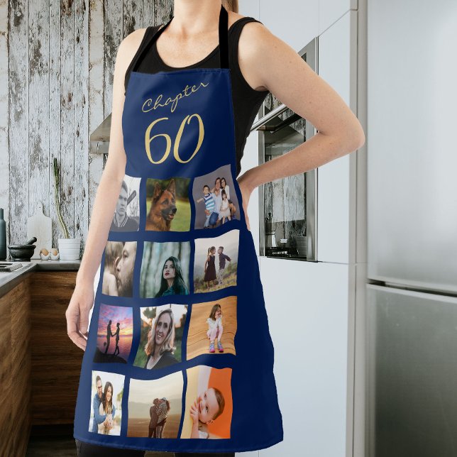 60th Birthday Blue Gold Apron (Creator Uploaded)