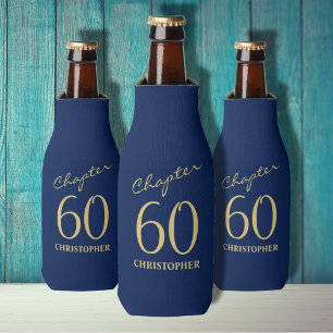 60th Birthday Blue Gold Bottle Cooler
