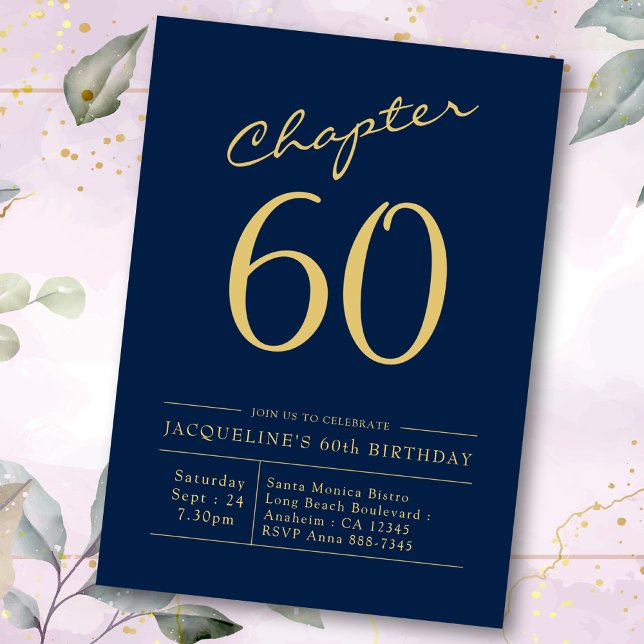60th Birthday Blue Gold Chapter 60 Invitation (Creator Uploaded)
