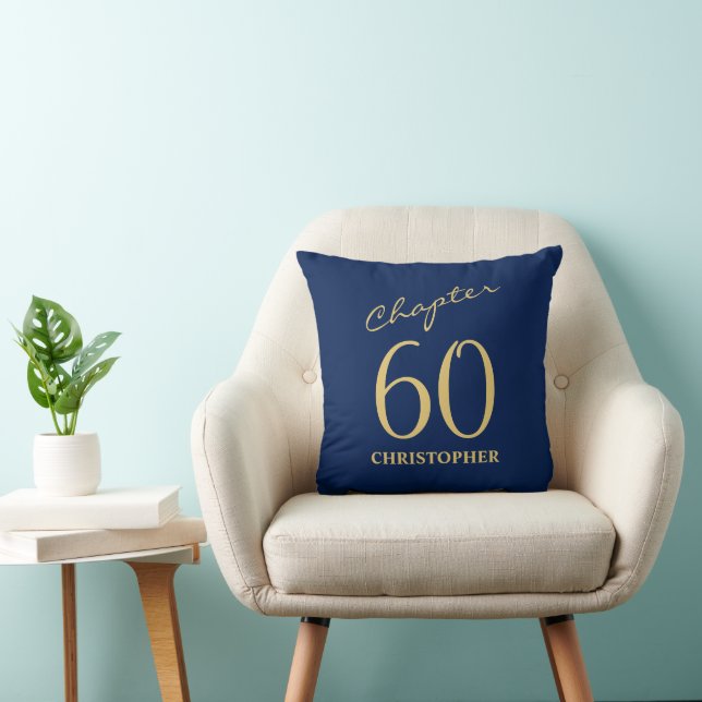 60th Birthday Blue Gold Cushion (Chair)