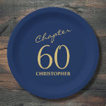 60th Birthday Blue Gold Paper Plate<br><div class="desc">Add a touch of sparkle to your loved one's 60th birthday celebration with these gorgeous Blue Gold paper plates. Perfect for that finishing touch to a party.</div>