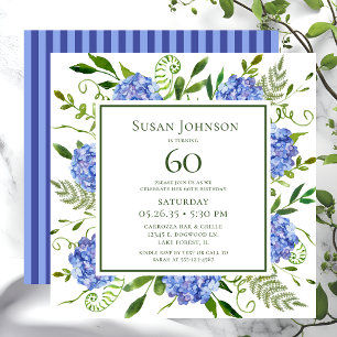 60th Birthday Blue Hydrangeas Invitation