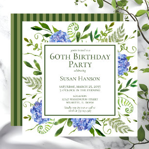 60th Birthday Blue Hydrangeas Invitation