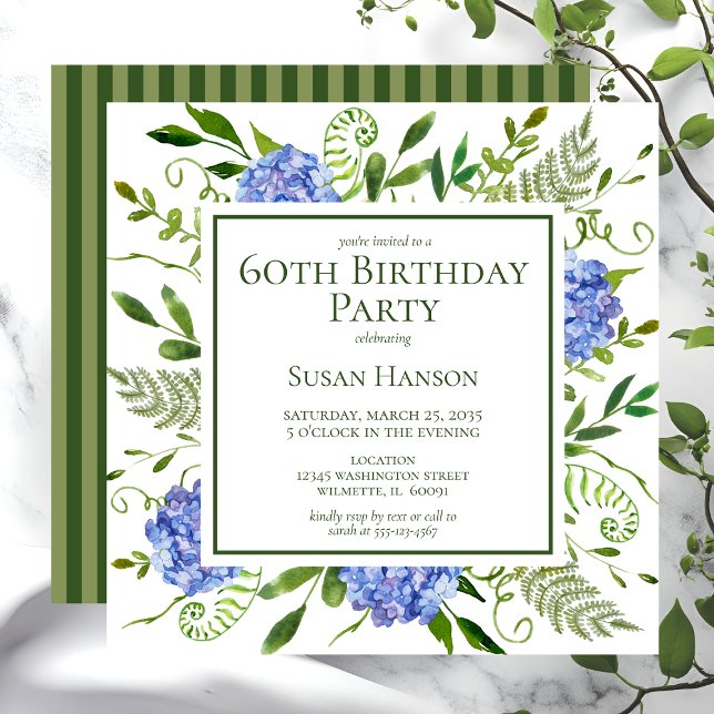 60th Birthday Blue Hydrangeas Invitation (Creator Uploaded)