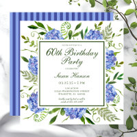 60th Birthday Blue Hydrangeas Script