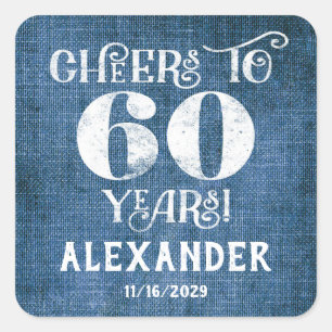 60th Birthday Blue Linen Thank You Favor Stickers