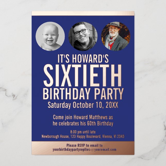 60th Birthday blue metal foil photo circles (Front)