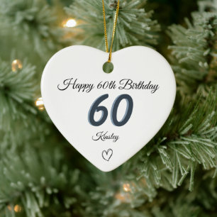 60th Birthday Blue Shadow Monogram heart Ceramic Ornament