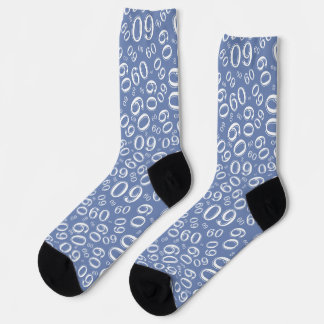60th Birthday Blue/White Random Number Pattern Socks