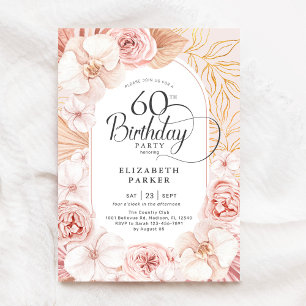 60th Birthday Blush Pink Gold Floral Invitation