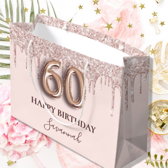 60th birthday blush pink rose gold large gift bag (Creator Uploaded)