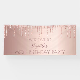 60th birthday blush rose gold drips name banner