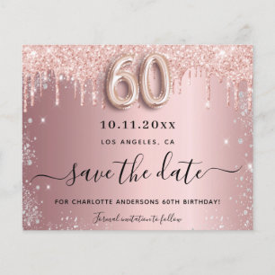 60th birthday blush silver budget save the date flyer