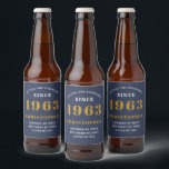 60th Birthday Born 1963 Add Name Blue Gold Beer Bottle Label<br><div class="desc">Personalized Birthday add your name and year beer label. Edit the name and year with the template provided. A wonderful custom blue birthday party accessory. More gifts and party supplies available with the "setting standards" design in the store.</div>