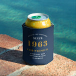 60th Birthday Born 1963 Add Name Blue Gold Can Cooler<br><div class="desc">Personalized Birthday add your name and year can cooler. Edit the name and year with the template provided. A wonderful custom birthday party accessory. More gifts and party supplies available with the "setting standards" design in the store.</div>