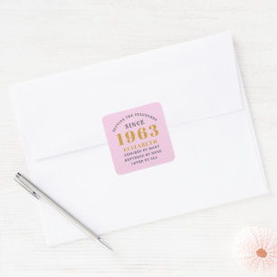 60th Birthday Born 1963 Add Name Pink Gray Square Sticker