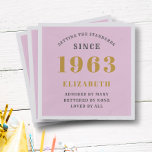60th Birthday Born 1963 Add Name Pink Grey Napkin<br><div class="desc">Personalised Birthday add your name and year paper napkin. Edit the name and year with the template provided. A wonderful custom birthday party accessory. More gifts and party supplies available with the "setting standards" design in the store.</div>