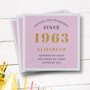 60th Birthday Born 1963 Add Name Pink Grey Napkin