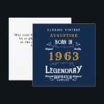 60th Birthday Born 1963 Legend Blue Gold Greeting Card<br><div class="desc">Say Happy Birthday. Add your name,  year and message to this personalised birthday greeting card. A wonderful custom blue birthday card with white and gold vintage style typography. More gifts and party supplies available with the "Legendary" design in the store.</div>