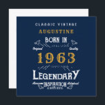 60th Birthday Born 1963 Legend Blue Gold Greeting Card<br><div class="desc">Say Happy Birthday. Add your name,  year and message to this personalised birthday greeting card. A wonderful custom blue birthday card with white and gold vintage style typography. More gifts and party supplies available with the "Legendary" design in the store.</div>