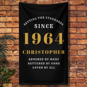 60th Birthday Born 1964 Add Name Black Gold Banner