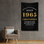 60th Birthday Born 1965 Add Name Black Gold Banner<br><div class="desc">60th Birthday Party Wall Banner - Customisable Black and Gold Decorative Piece. Celebrate an impressive milestone with our Birthday Party Wall Banner. This one-of-a-kind black and gold banner is not just a decoration, it's a statement piece. Customisable to your preferences, it's an elegant and fun way to mark the start...</div>