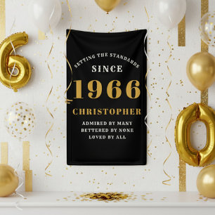 60th Birthday Born 1966 Add Name Black Gold Banner