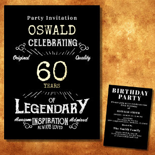 60th Birthday Born Legendary Black Gold Retro