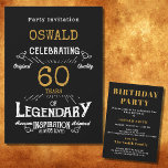 60th Birthday Born Legendary Black Gold Retro Invitation<br><div class="desc">For those celebrating their 60th birthday we have the ideal birthday party invitation with a vintage feel. The black background with a white and gold vintage typography design design is simple and yet elegant with a retro feel. Easily customise the text of this birthday gift using the template provided. Part...</div>