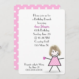 60th Birthday Brunch Stick Girl Invitation