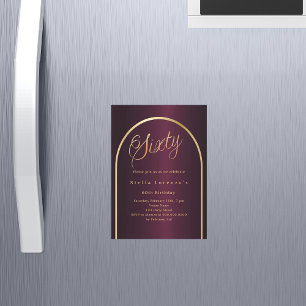 60th birthday burgundy gold arch script luxury magnetic invitation