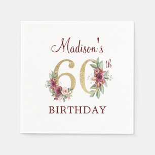 60th Birthday Burgundy Gold Personalised Napkins
