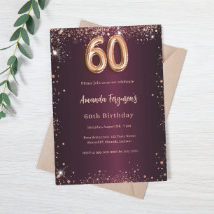 60th birthday burgundy rose gold invitation