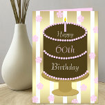 60th Birthday Card Cake in Pink<br><div class="desc">This great 60th birthday card is for that fabulous lady turning 60. The design features a chocolate cake with pink decorations and "Happy 60th Birthday" on it. Gold and white stripes are in the background as well as pink flowers to make a great 60th birthday card just for her. Copyright...</div>