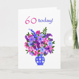 60th Birthday Card - Flower Power