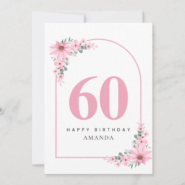 60th Birthday Card For Women Pink Flower (Front)