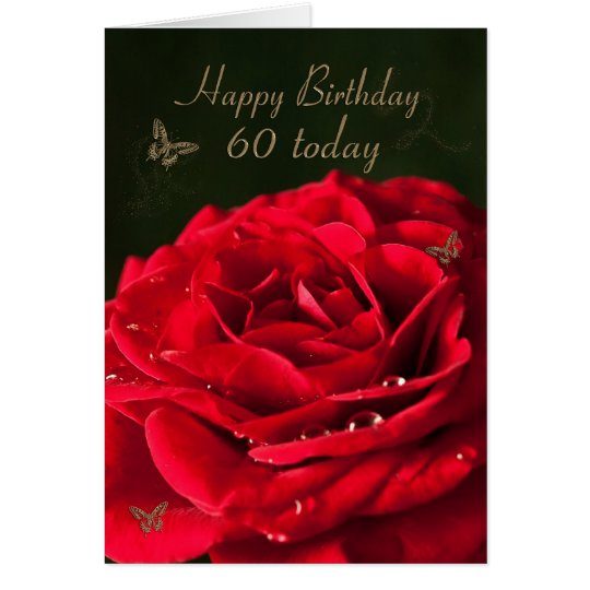 60th Birthday Card with a classic red rose