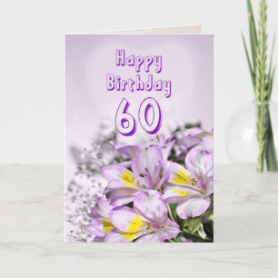 60th Birthday card with alstromeria lily flowers