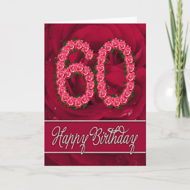 60th birthday card with roses and leaves (Front)