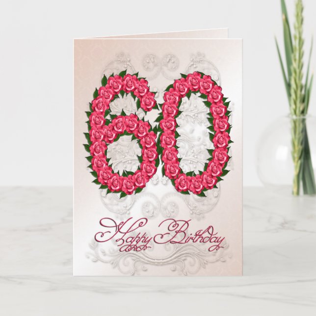 60th birthday card with roses and leaves (Front)