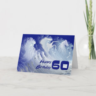 60th birthday card with wild white surf horses