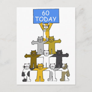 60th Birthday Cartoon Cats Holding a Banner Postcard