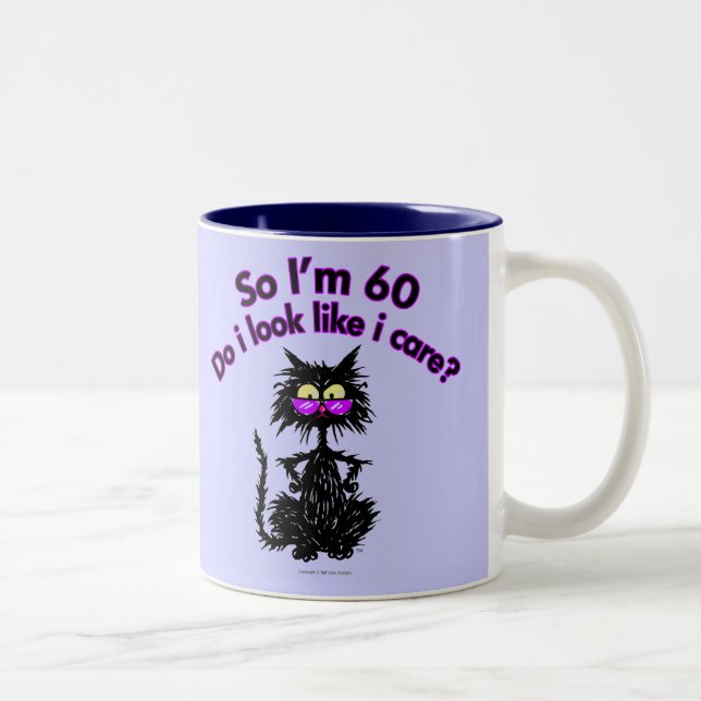 60th Birthday Cat Gifts Two-Tone Coffee Mug (Right)