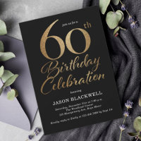 60th Birthday Celebration Black & Gold Invitation