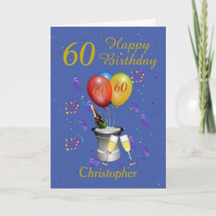 60th Birthday Celebration Blue Gold Card