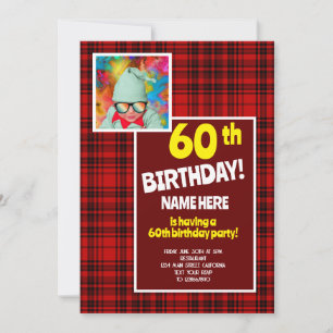 60th Birthday Celebration Check Plaid Red Black Invitation