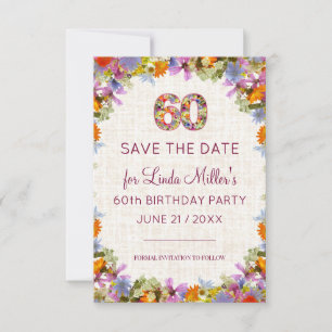 60th Birthday Celebration – Linen Floral Design Save The Date