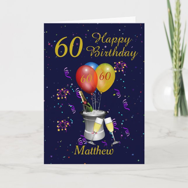 60th Birthday Celebration Navy Gold  Card (Front)